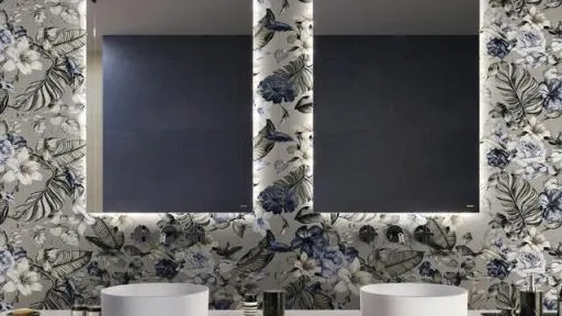 Baño con azulejos efecto monocolor, colección Gravity de Cifre