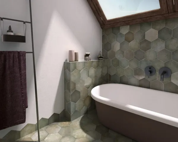 Baño con azulejos efecto monocolor, colección Heritage de Equipe