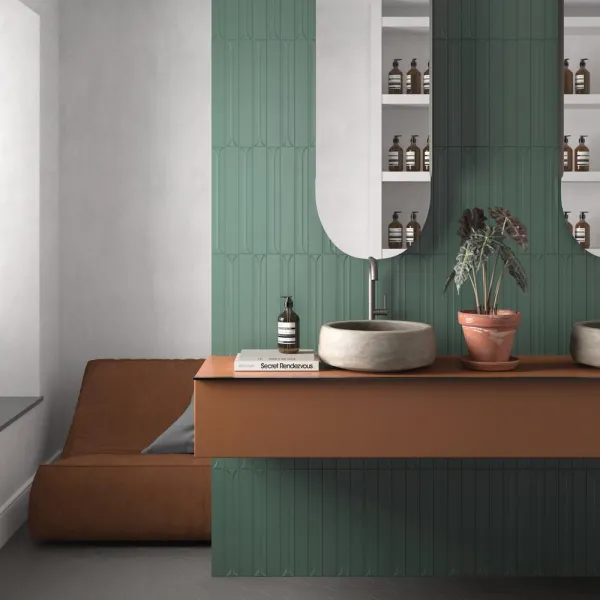 Baño con azulejos efecto monocolor, colección Hopp de Equipe