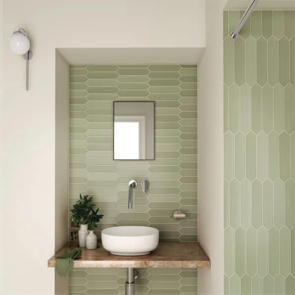 Baño con azulejos efecto monocolor, colección Lanse de Equipe
