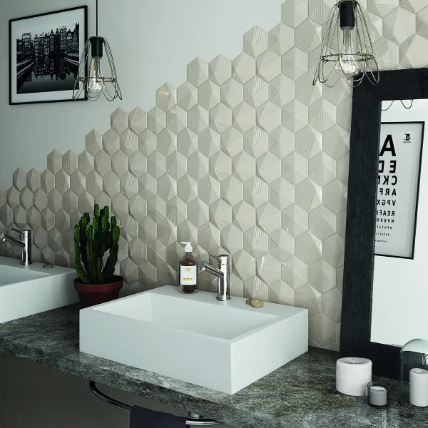 Baño con azulejos efecto monocolor, colección Magical3 de Equipe