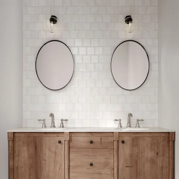 Baño con azulejos efecto monocolor en tonos cálidos, colección Manual de Ribesalbes