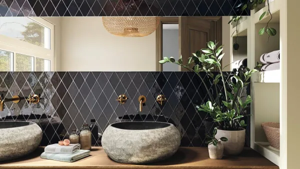 Baño con azulejos efecto monocolor, colección Memories de Ape