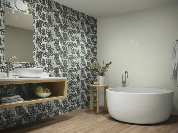 Baño con azulejos efecto monocolor, colección Montmartre de Baldocer