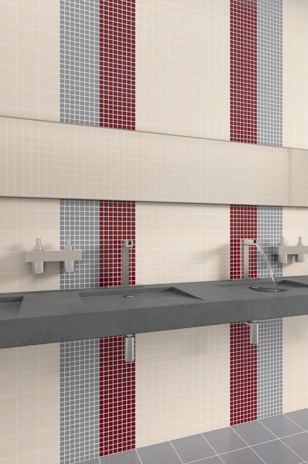 Baño con azulejos efecto monocolor en tonos cálidos, colección Nova arquitectura de Cinca