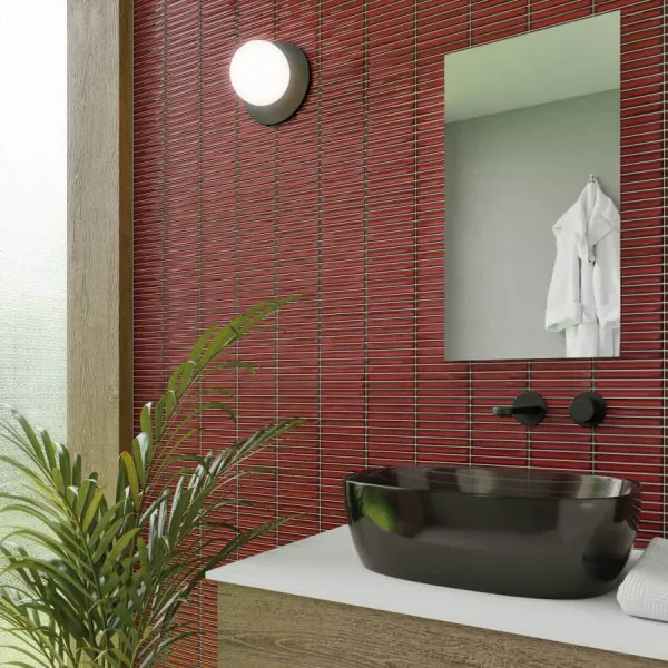 Baño con azulejos efecto monocolor en tonos cálidos, colección Osaka bars de DNA Tiles