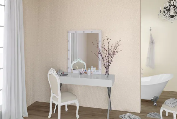 Baño con azulejos efecto monocolor en tonos cálidos, colección Pearl de Fanal