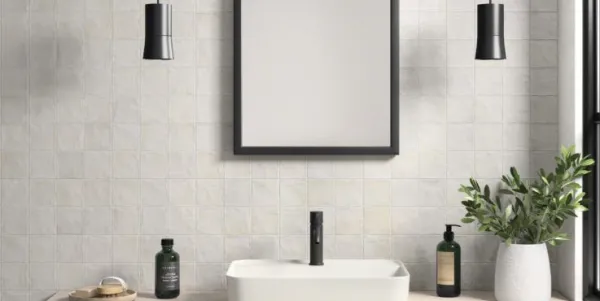 Baño con azulejos efecto monocolor en tonos neutros, colección Sabbia de Equipe