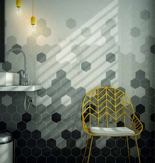 Baño con azulejos efecto monocolor, colección Scale de Equipe