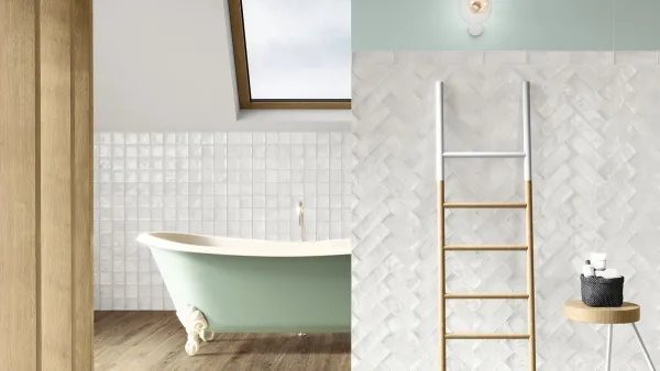 Baño con azulejos efecto monocolor, colección Seville de Ape