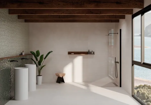 Baño con azulejos efecto monocolor, colección Sunrise de Ibero Casa Infinita