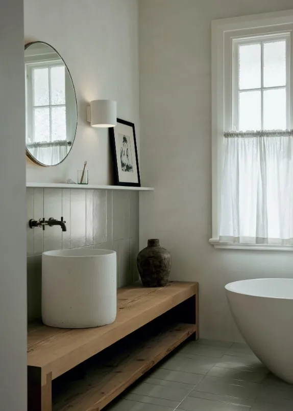 Baño con azulejos efecto monocolor, colección Terramater de Marazzi