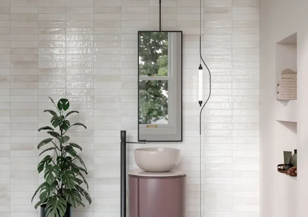 Baño con azulejos efecto monocolor, colección Tokyo de Ribesalbes