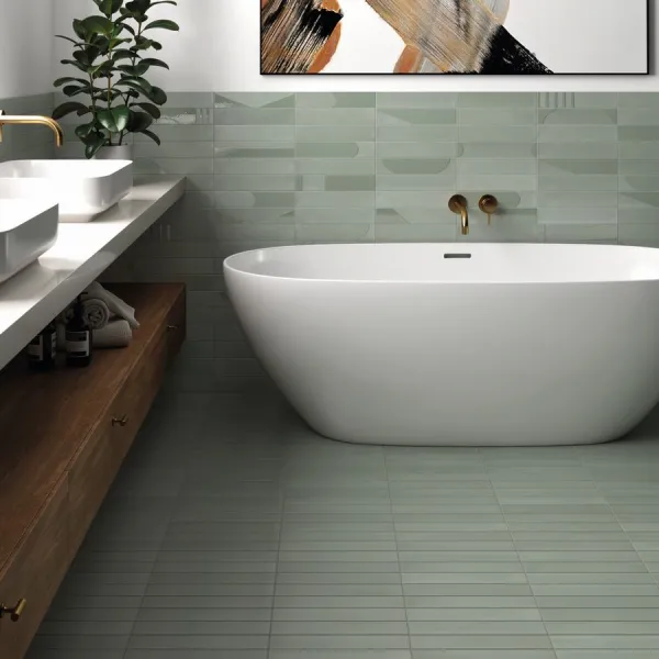 Baño con azulejos efecto monocolor, colección Wadi de Equipe