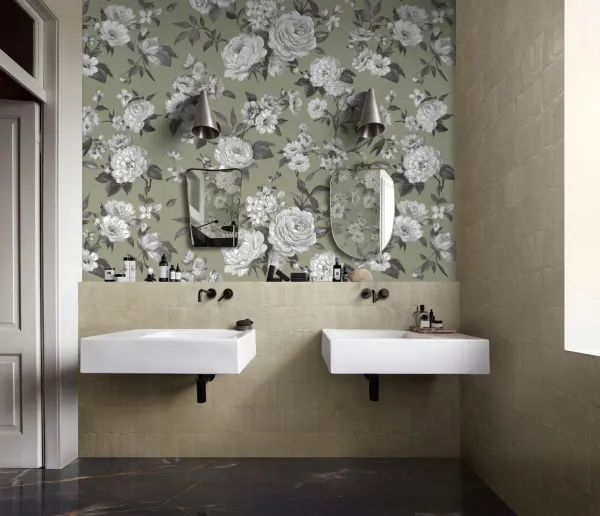 Baño con azulejos efecto monocolor, colección White deco de Marazzi