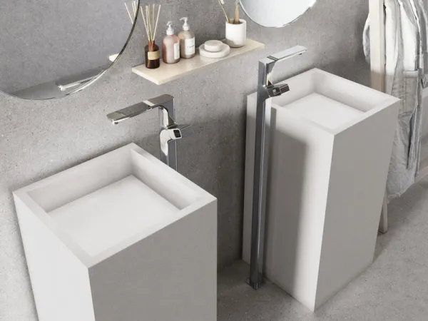 Baño con azulejos efecto piedra en tonos neutros, colección Granite de Cifre