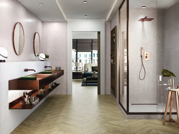 Baño con azulejos efecto piedra, colección Granite de Cifre