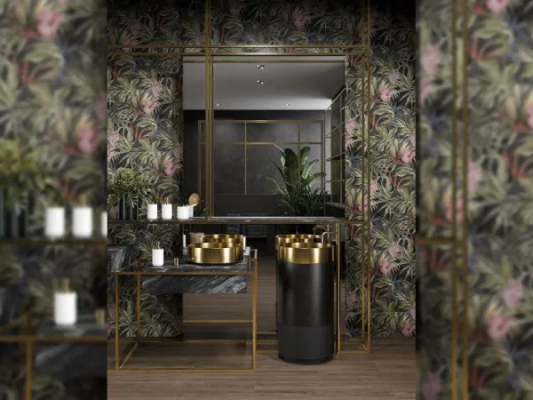 Baño con azulejos efecto piedra, colección Saona de Durstone