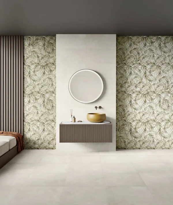 Baño con azulejos efecto piedra, colección Sense de Love Tiles