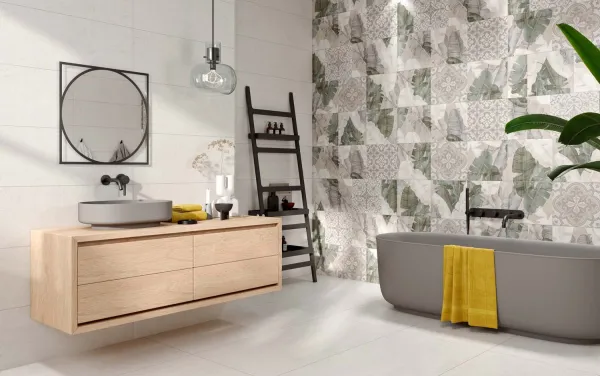 Baño con azulejos efecto piedra, colección Verona de Colorker