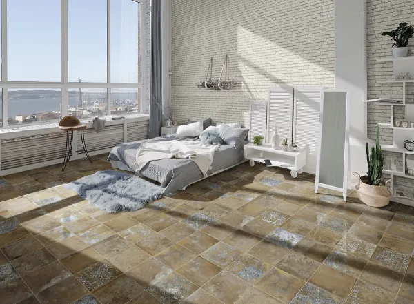 Espacio de la casa con azulejos efecto barro, colección Antigua de Realonda