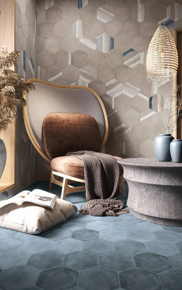 Espacio de la casa con azulejos efecto barro, colección Matter de ZYX