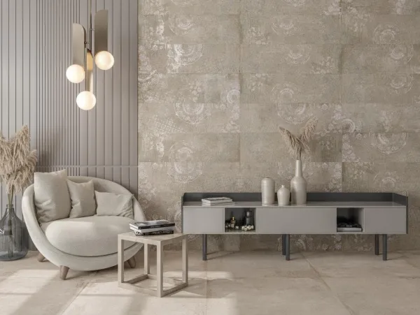 Espacio de la casa con azulejos efecto cemento en tonos cálidos, colección Boulevard de Ibero Casa Infinita