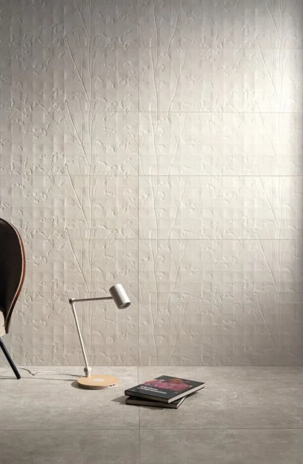 Espacio de la casa con azulejos efecto cemento, colección Charme de Peronda