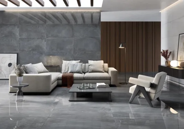 Espacio de la casa con azulejos efecto cemento en tonos neutros, colección Chrome de Metropol