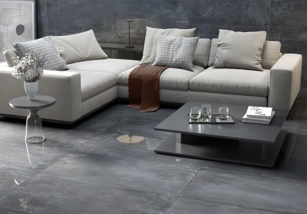 Espacio de la casa con azulejos efecto cemento en tonos neutros, colección Chrome de Metropol