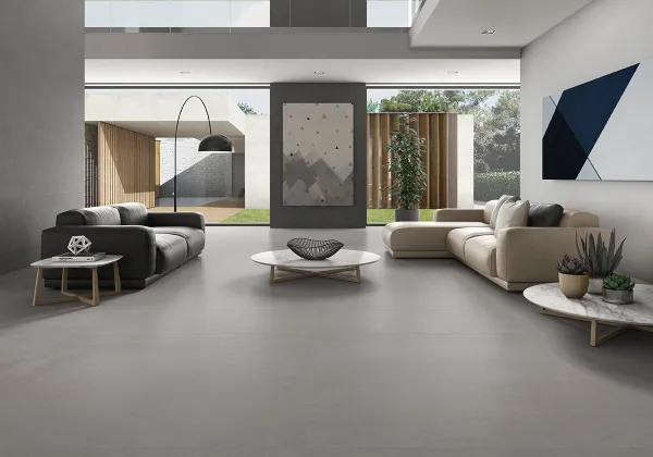 Espacio de la casa con azulejos efecto cemento en tonos neutros, colección Core de Argenta