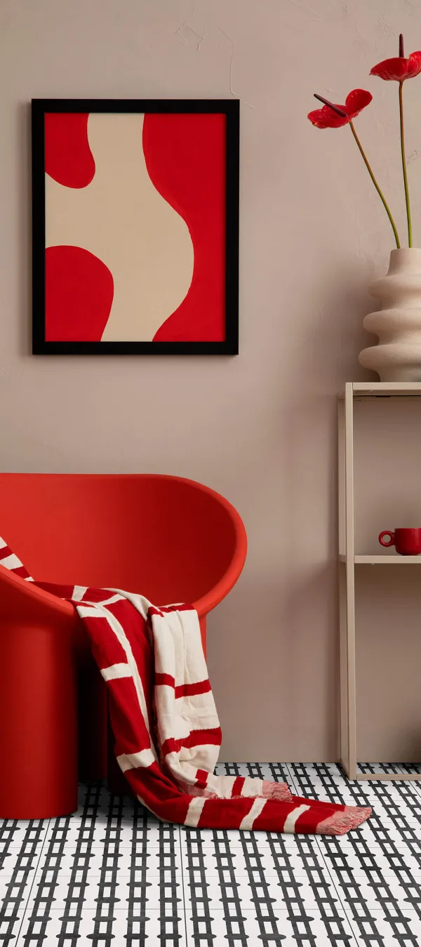 Espacio de la casa con azulejos efecto cemento en tonos cálidos, colección Crea de Aparici