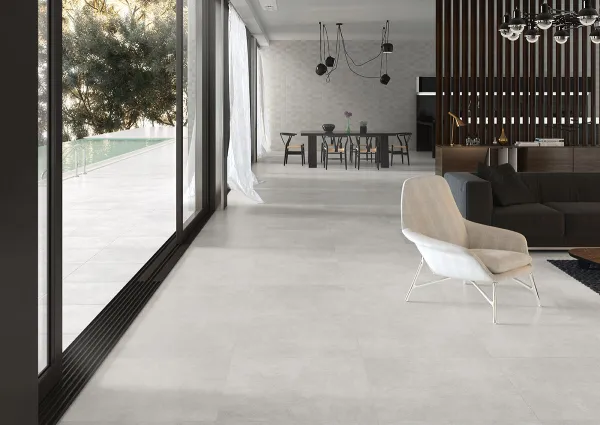 Espacio de la casa con azulejos efecto cemento en tonos neutros, colección Foster - meier de Argenta