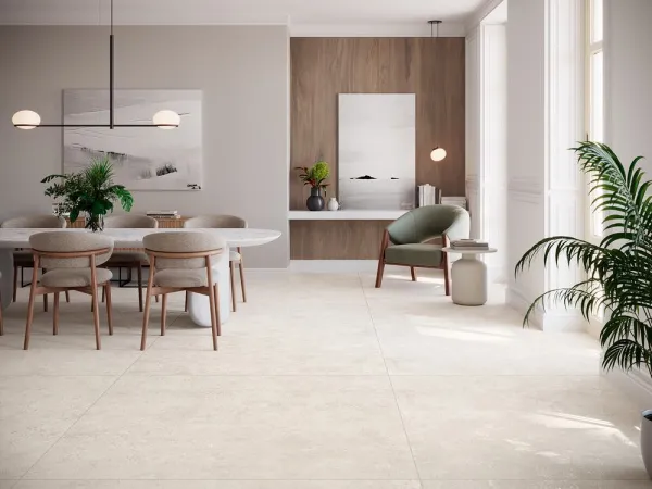 Espacio de la casa con azulejos efecto cemento en tonos cálidos, colección Levin de Navarti