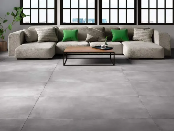 Espacio de la casa con azulejos efecto cemento en tonos neutros, colección Manhattan de Navarti