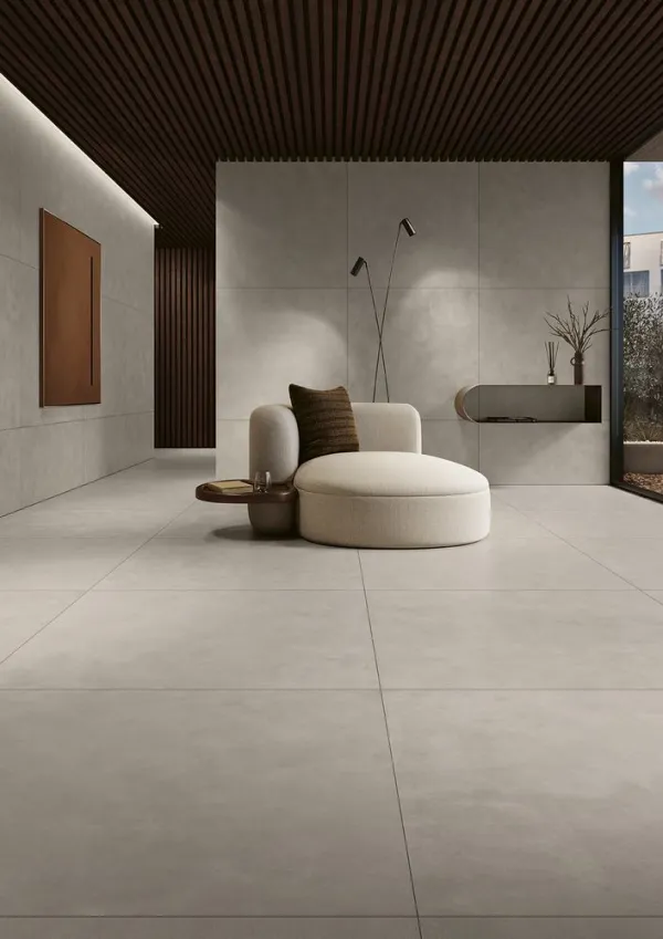 Espacio de la casa con azulejos efecto cemento, colección Metropolis de Margres