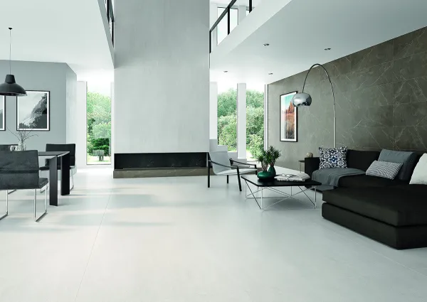 Espacio de la casa con azulejos efecto cemento en tonos neutros, colección Neutra de Cifre