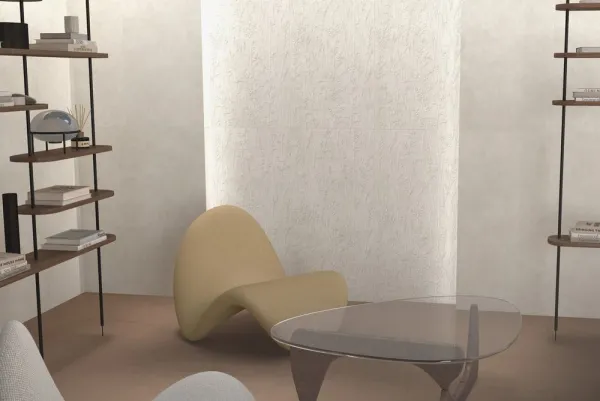 Espacio de la casa con azulejos efecto cemento en tonos cálidos, colección Stucco de TAU ceràmica