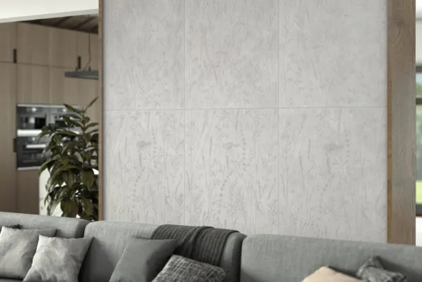Espacio de la casa con azulejos efecto cemento en tonos neutros, colección Stucco de TAU ceràmica
