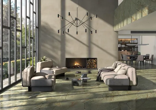 Espacio de la casa con azulejos efecto cemento, colección Tandem de Vives