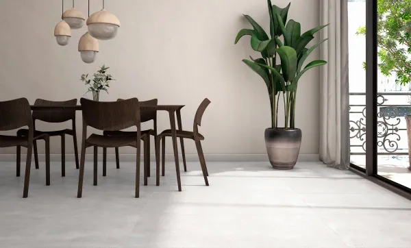 Espacio de la casa con azulejos efecto cemento en tonos neutros, colección Walmer de TAU ceràmica