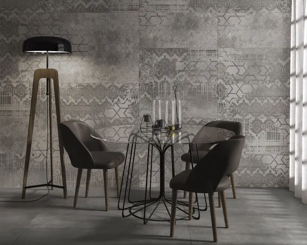 Espacio de la casa con azulejos efecto cemento en tonos neutros, colección Ziro de Navarti