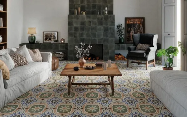 Espacio de la casa con azulejos efecto hidráulico, colección Fs barna de Peronda