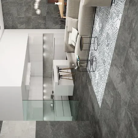 Espacio de la casa con azulejos efecto hidráulico en tonos neutros, colección Heritage de Gaya Fores