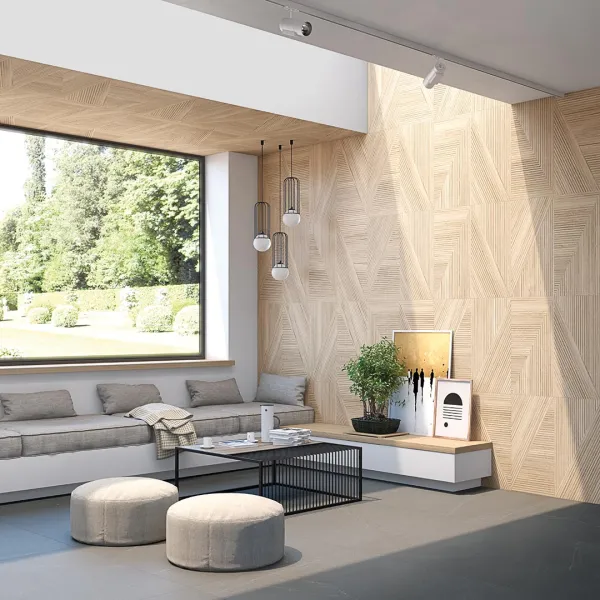 Espacio de la casa con azulejos efecto hidráulico, colección Les points de seine de Vives