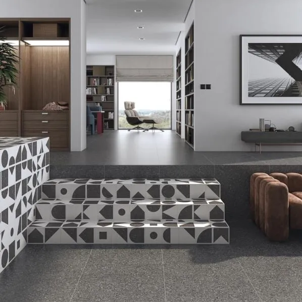 Espacio de la casa con azulejos efecto hidráulico en tonos neutros, colección Niza de Vives