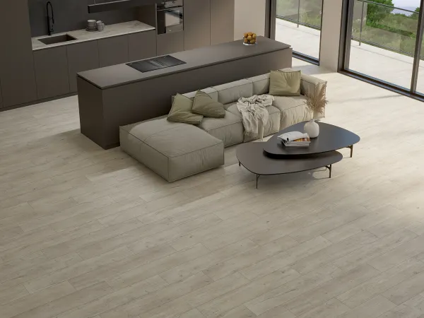 Espacio de la casa con azulejos efecto madera, colección Irati de Durstone