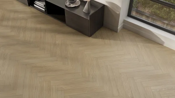 Espacio de la casa con azulejos efecto madera en tonos cálidos, colección Livo de Fanal