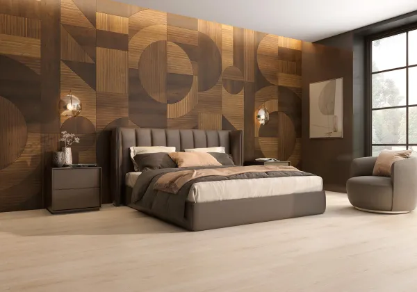 Espacio de la casa con azulejos efecto madera en tonos cálidos, colección Mayfair de Arklam