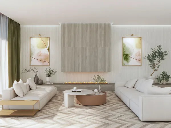 Espacio de la casa con azulejos efecto madera, colección Osaka de Durstone
